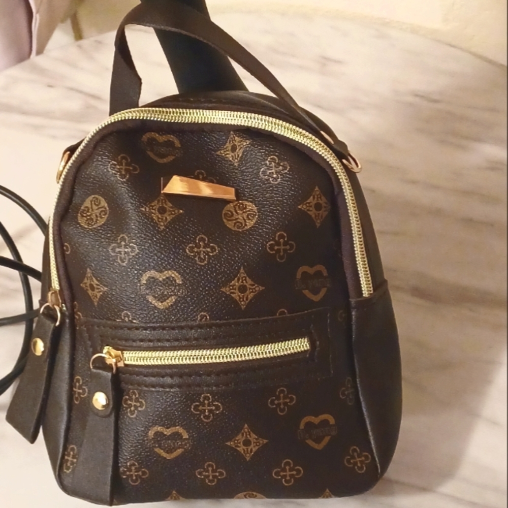 Brown Faux Leather Mini Backpack Purse Small Crossbody Bag with Adjustable Strap - Picture 3 of 3
